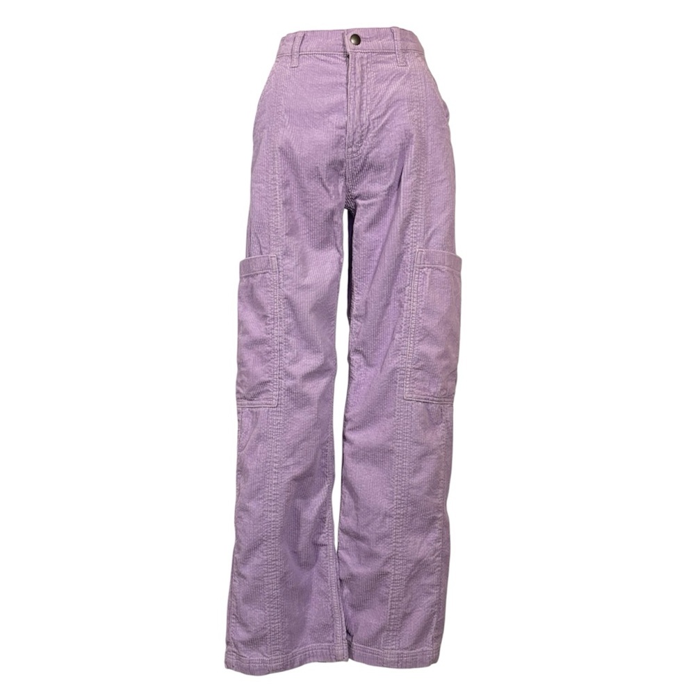2010s High-Rise Wide-Leg Cargo Corduroy Pants Women's XS Retro Purple Casual